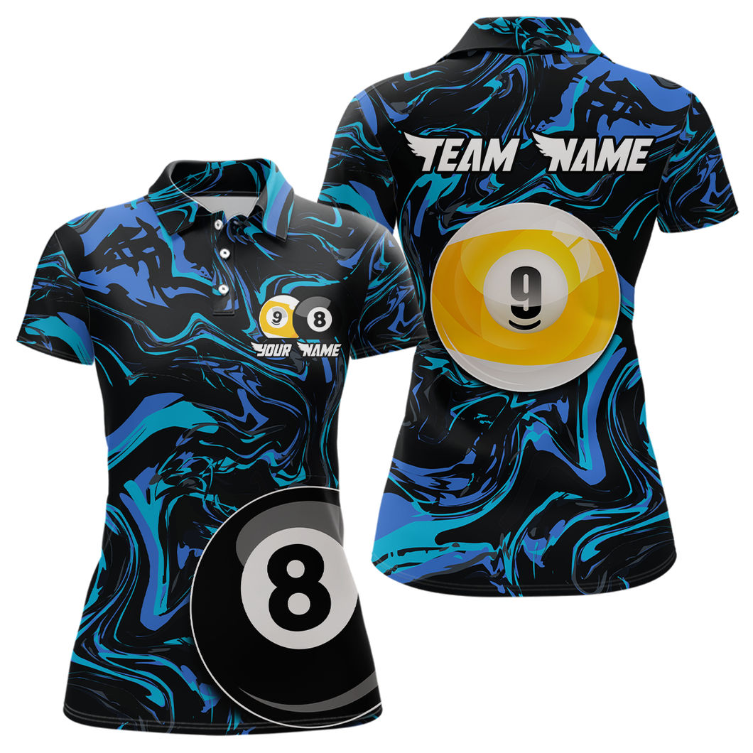 Teal-Turquoise 8 Ball & 9 Ball Custom Billiard Shirts For Women Billiard Team Jerseys NNT55