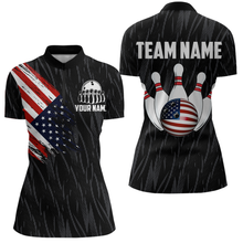Load image into Gallery viewer, US Flag Personalized Bowling Team Shirts For Women Bowling League Polo &amp; 1/4 Zip Shirt HNT11