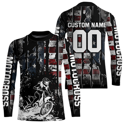 US Flag Women Motocross Shirt Racing Jersey UPF30+ Dirt Bike Jersey Off-Road Shirt DNT69
