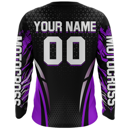 Custom Purple Racing Jersey UPF30+ Youth MX Racing Dirt Bike Off-Road Shirt Biker Girl Women DNT68