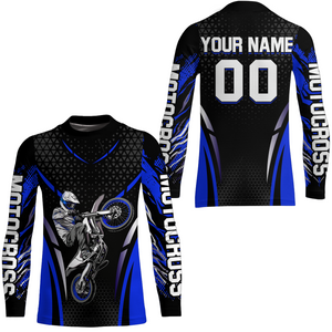 Custom Blue Motocross Shirts Racing Jersey UPF30+ Dirt Bike Jersey Kid Men Women DNT08