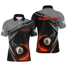 Load image into Gallery viewer, Personalized Grey 8 Ball Flame Billiard Shirts for Men, Billiard Team Polo &amp; 1/4 Zip Shirts NNT65