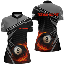 Load image into Gallery viewer, Personalized Grey 8 Ball Flame Billiard Shirts for Women, Billiard Team Polo &amp; 1/4 Zip Shirts NNT65