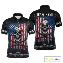 Load image into Gallery viewer, US Flag Skull Bowling Custom Men Bowling Shirt Polo &amp; Quarter-Zip Bowling Team Shirts HNT74