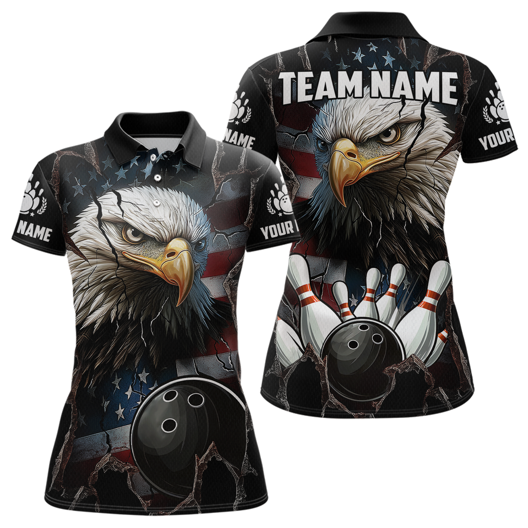US Flag Eagle Bowling Shirt for Women Personalized Polo & Quarter-Zip Team Bowling Jersey with Team HNT02