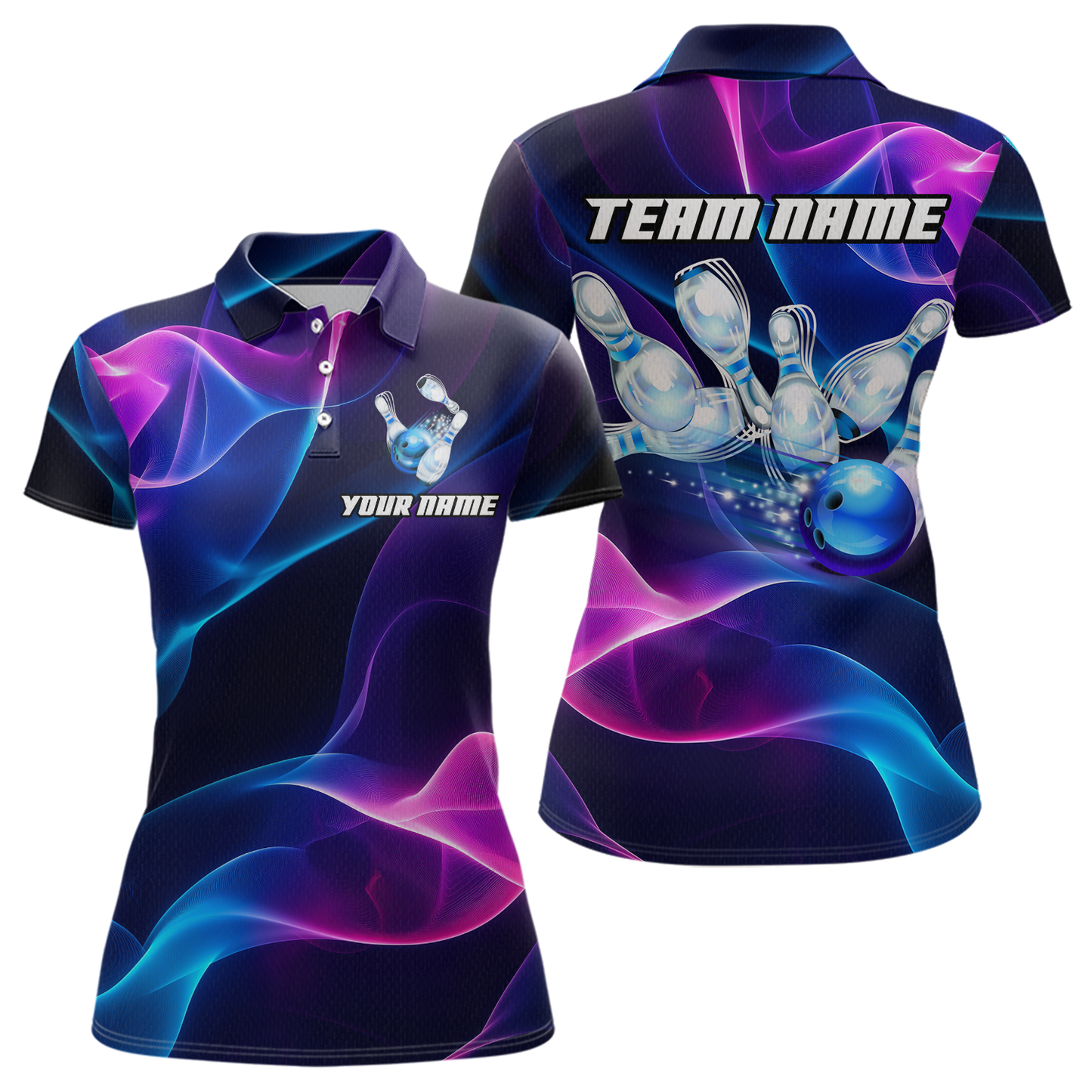 Custom Galaxy Bowling Jersey for Women Polo & 1/4 Zip Bowling Team Shirts Bowling League HNT156
