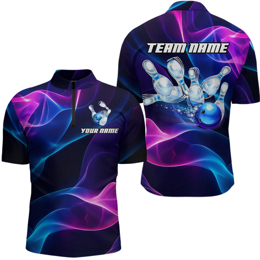 Custom Galaxy Bowling Jersey for Men Polo & 1/4 Zip Bowling Team Shirts Bowling League HNT156