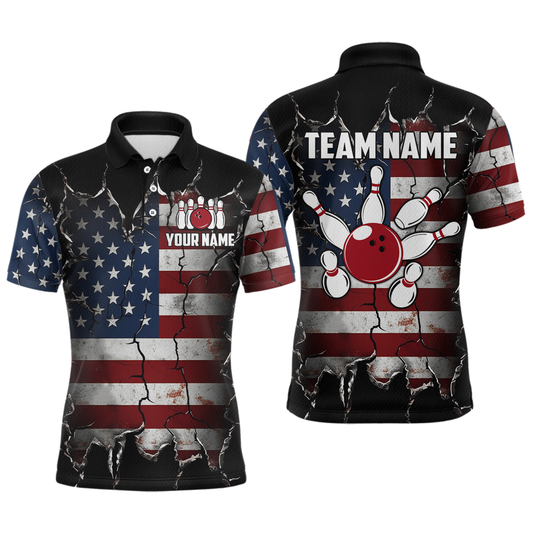 Custom US Flag Bowling Jersey for Men Bowling Team Shirts Bowling Uniform Polo & 1/4 Zip HNT161
