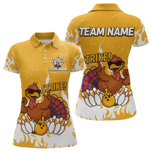 Custom Yellow Funny Turkey Bowling Jersey for Women Thanksgiving Bowling Team Shirts HNT115