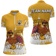 Load image into Gallery viewer, Custom Yellow Funny Turkey Bowling Jersey for Women Thanksgiving Bowling Team Shirts HNT115