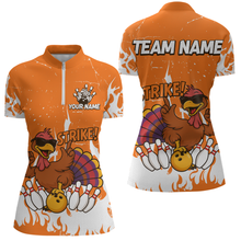Load image into Gallery viewer, Custom Orange Funny Turkey Bowling Jersey for Women Thanksgiving Bowling Team Shirts HNT115