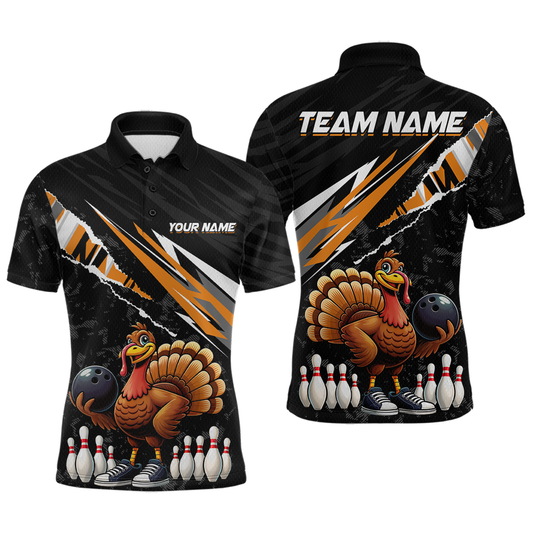 Custom Orange Funny Turkey Bowling Jersey for Men Thanksgiving Bowling Shirts Polo & 1/4 Zip HNT117