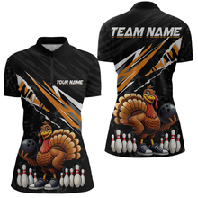 Load image into Gallery viewer, Custom Orange Funny Turkey Bowling Jersey for Women Thanksgiving Bowling Shirts Polo &amp; 1/4 Zip HNT117