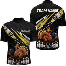 Load image into Gallery viewer, Custom Yellow Funny Turkey Bowling Jersey for Men Thanksgiving Bowling Shirts Polo &amp; 1/4 Zip HNT117
