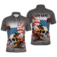 Load image into Gallery viewer, Custom American Flag Skull Flame Bowling Men Polo &amp; 1/4 Zip Shirts Bowling Team Jerseys HNT91