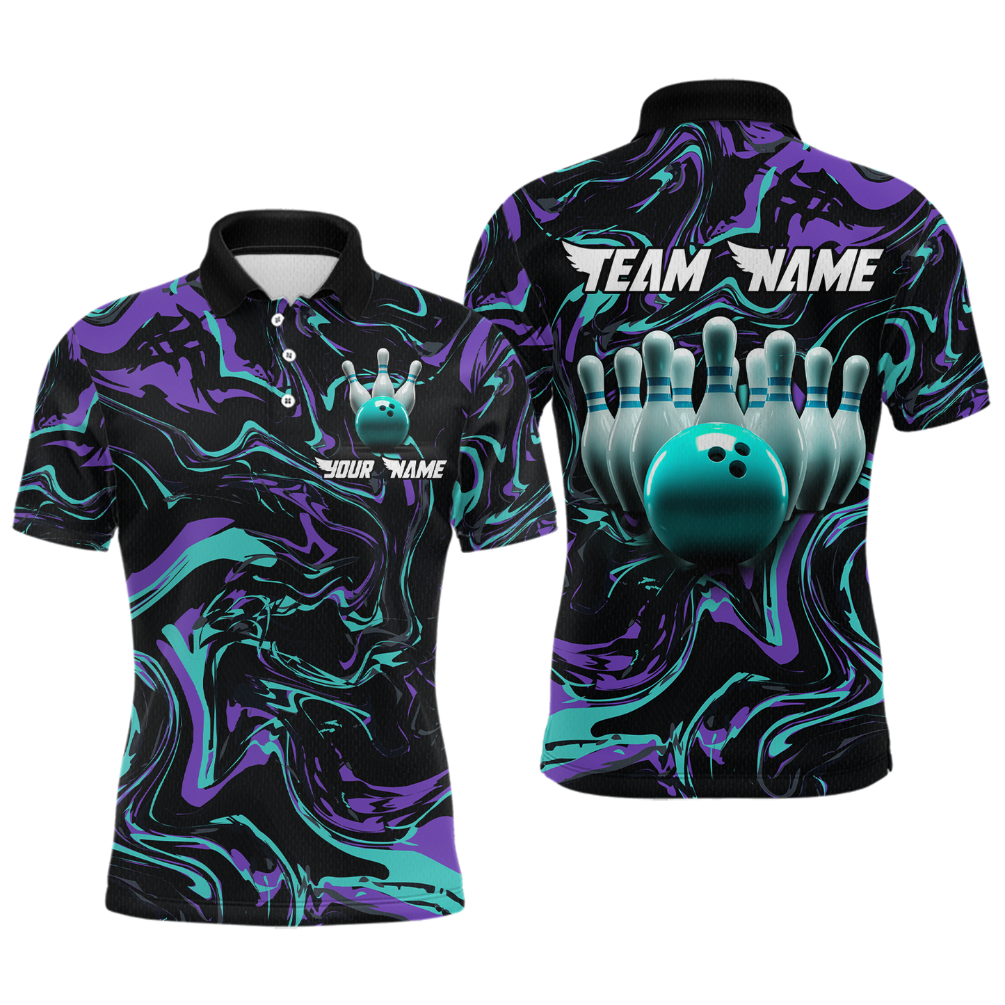 Purple Bowling Custom Men Bowling Shirt Polo & Quarter-Zip Bowling Team Jerseys HNT48