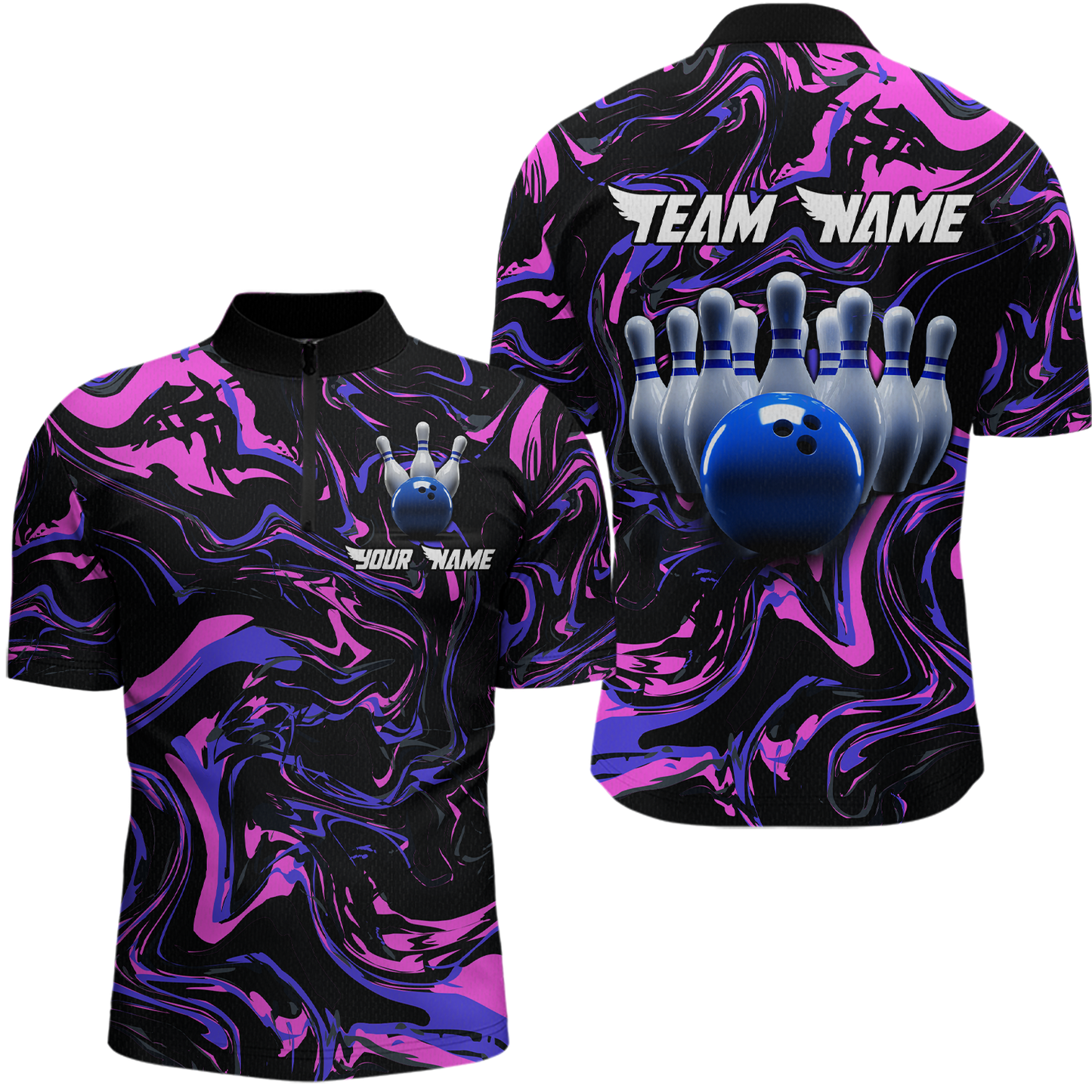 Pink Purple Bowling Custom Men Bowling Shirt Polo & Quarter-Zip Bowling Team Jerseys HNT48