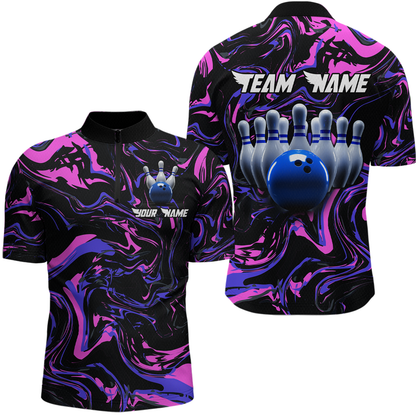 Pink Purple Bowling Custom Men Bowling Shirt Polo & Quarter-Zip Bowling Team Jerseys HNT48