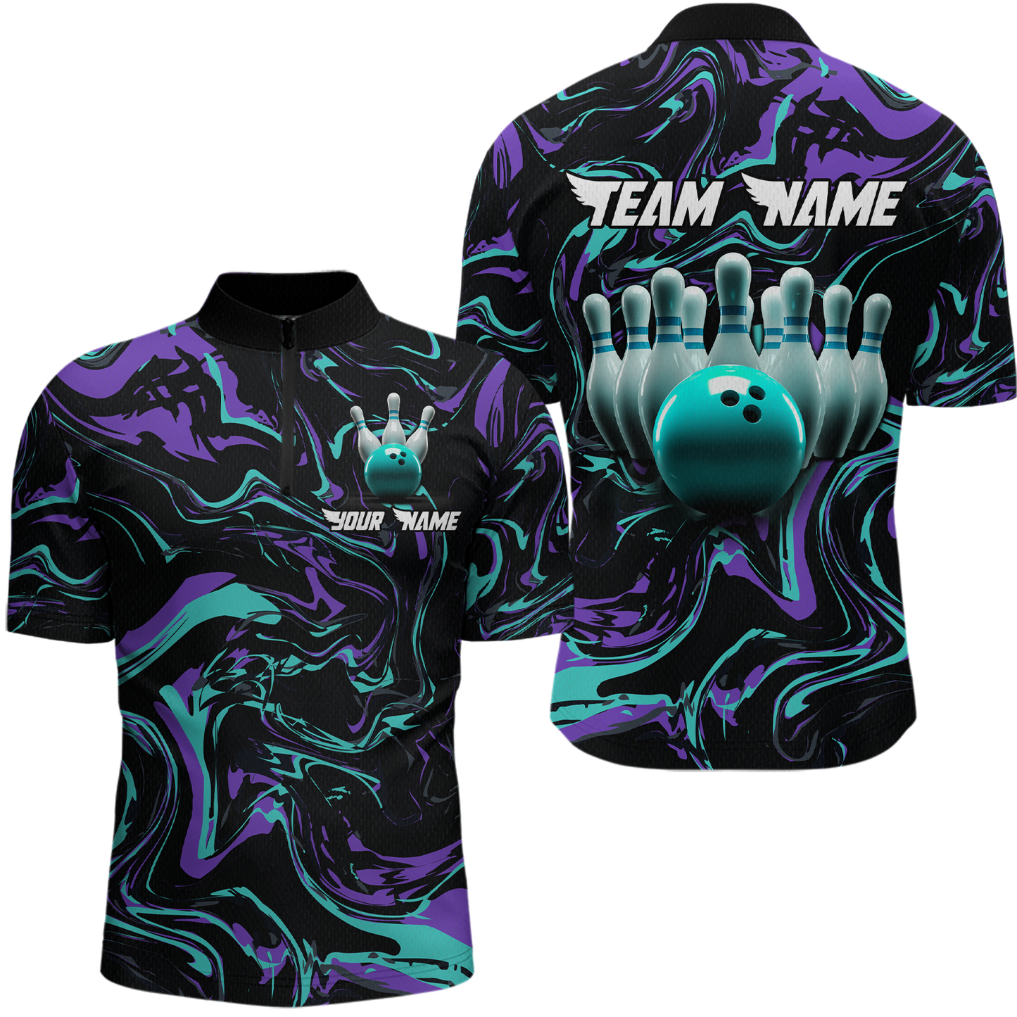Purple Bowling Custom Men Bowling Shirt Polo & Quarter-Zip Bowling Team Jerseys HNT48