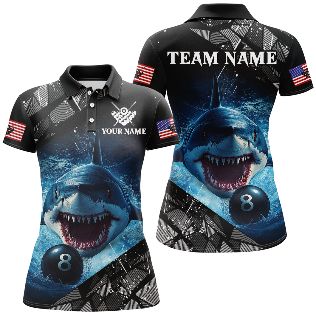 Funny Blue Shark Ball Pool Billiard for Women Billiard Shirts Polo & 1/4 Zip Shirt Team NNT18