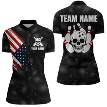 Load image into Gallery viewer, Skull US Flag Bowling Shirt for Women Personalized Patriotic Bowling Team Jersey Shirts Polo &amp; Quarter-Zip HNT31