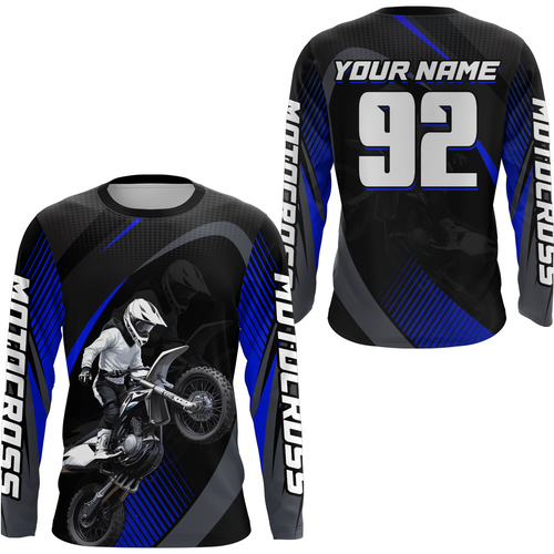 Custom Blue Motocross Shirts Racing Jersey UPF30+ Dirt Bike Jersey Kid Men Women DNT07