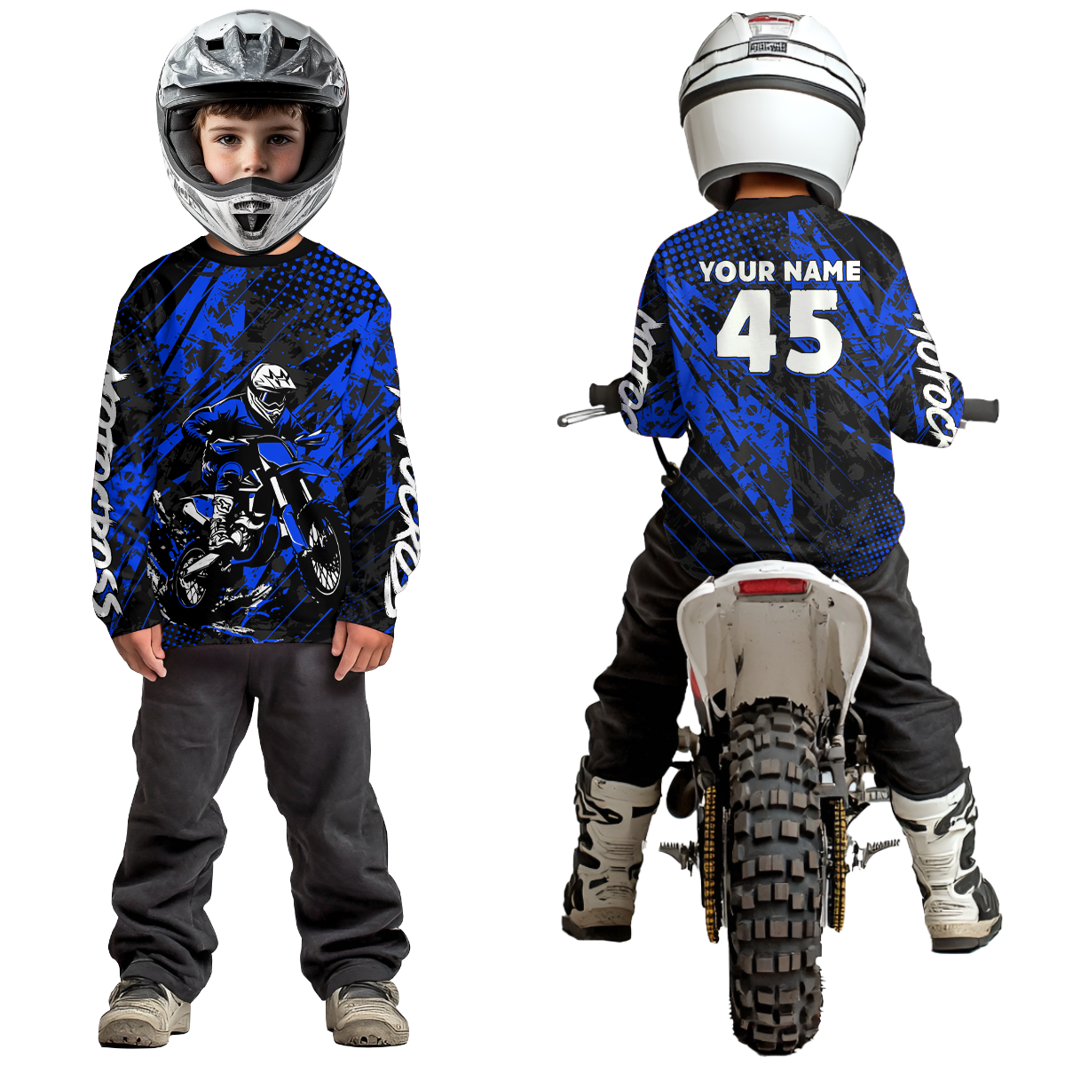 Blue Youth Motocross Shirts Custom Dirt Bike Racing Jersey for Kid Men Women UPF30+ DNT19