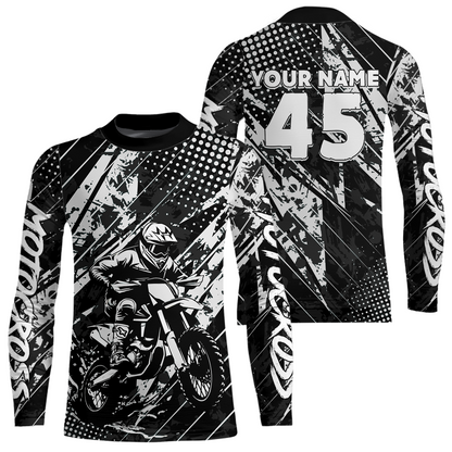 Black Youth Motocross Shirts Custom Dirt Bike Racing Jersey for Kid Men Women UPF30+ DNT19
