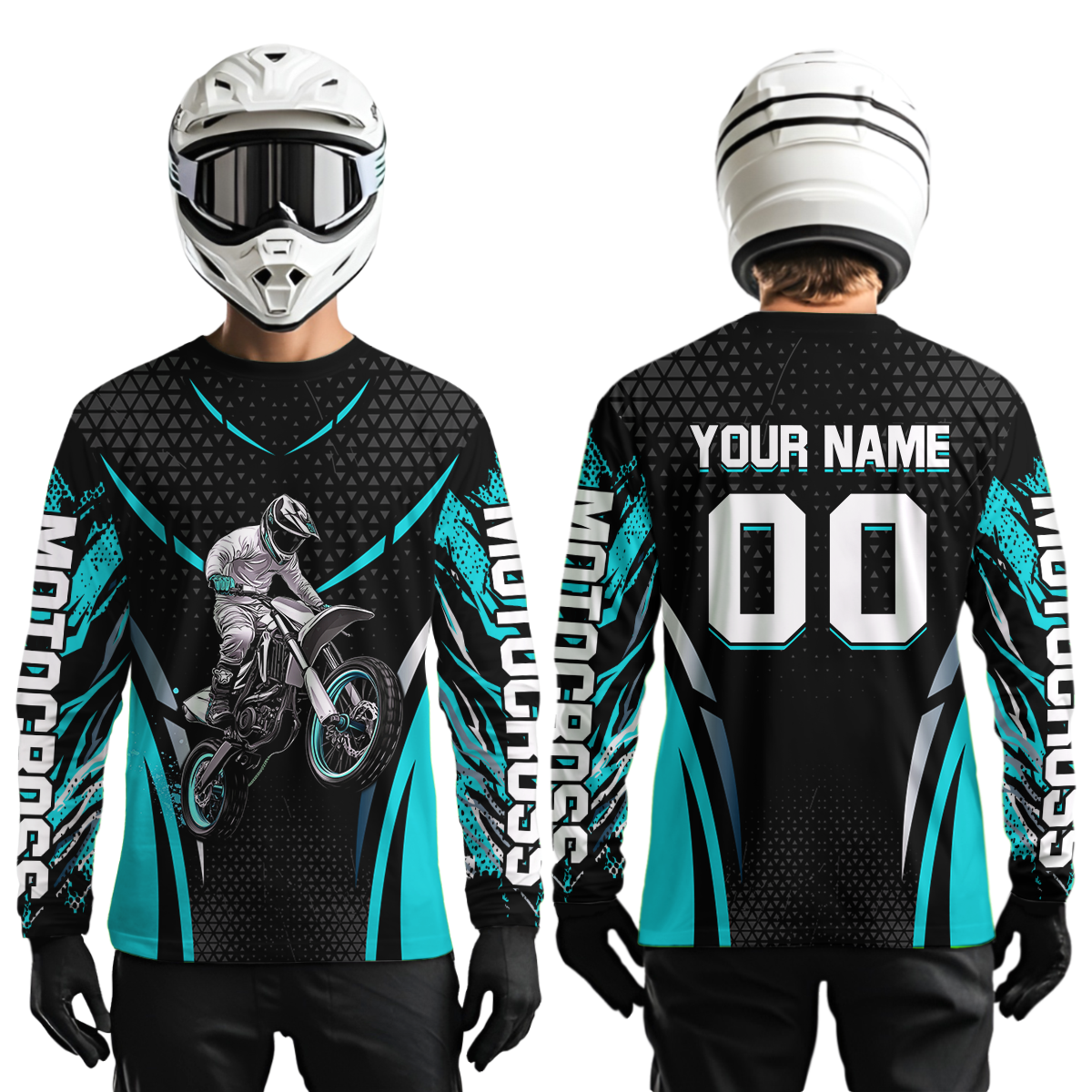 Turquoise Motocross Jersey UPF30+ Youth Motorcycle Shirt Dirt Bike Jersey Kid Men Women DNT53