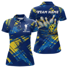 Load image into Gallery viewer, Custom Blue Yellow Bowling Jersey for Women Bowling Uniform Polo &amp; 1/4 Zip Bowling Team Shirts HNT122