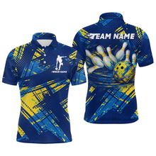 Load image into Gallery viewer, Custom Blue Yellow Bowling Jersey for Men Bowling Uniform Polo &amp; 1/4 Zip Bowling Team Shirts HNT122