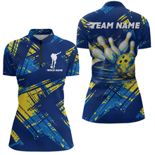 Load image into Gallery viewer, Custom Blue Yellow Bowling Jersey for Women Bowling Uniform Polo &amp; 1/4 Zip Bowling Team Shirts HNT122