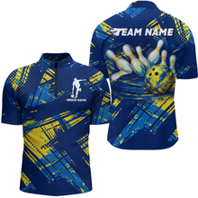 Load image into Gallery viewer, Custom Blue Yellow Bowling Jersey for Men Bowling Uniform Polo &amp; 1/4 Zip Bowling Team Shirts HNT122