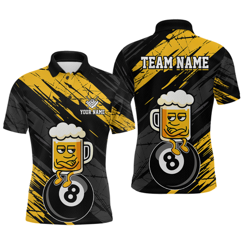 Custom Yellow Funny Beer 8 Ball Billiard Shirts for Men Billiard Team Shirts Polo & 1/4 Zip NNT78