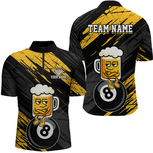 Custom Yellow Funny Beer 8 Ball Billiard Shirts for Men Billiard Team Shirts Polo & 1/4 Zip NNT78