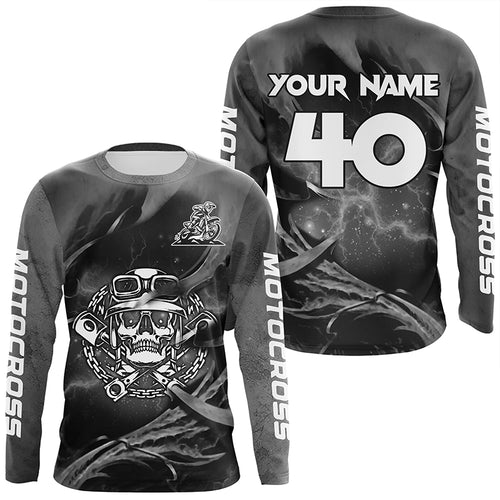 Adult&Kid Grey Skull Custom Dirt Bike Jersey Motocross Jersey Upf30+ Motocross Shirt| CTP86