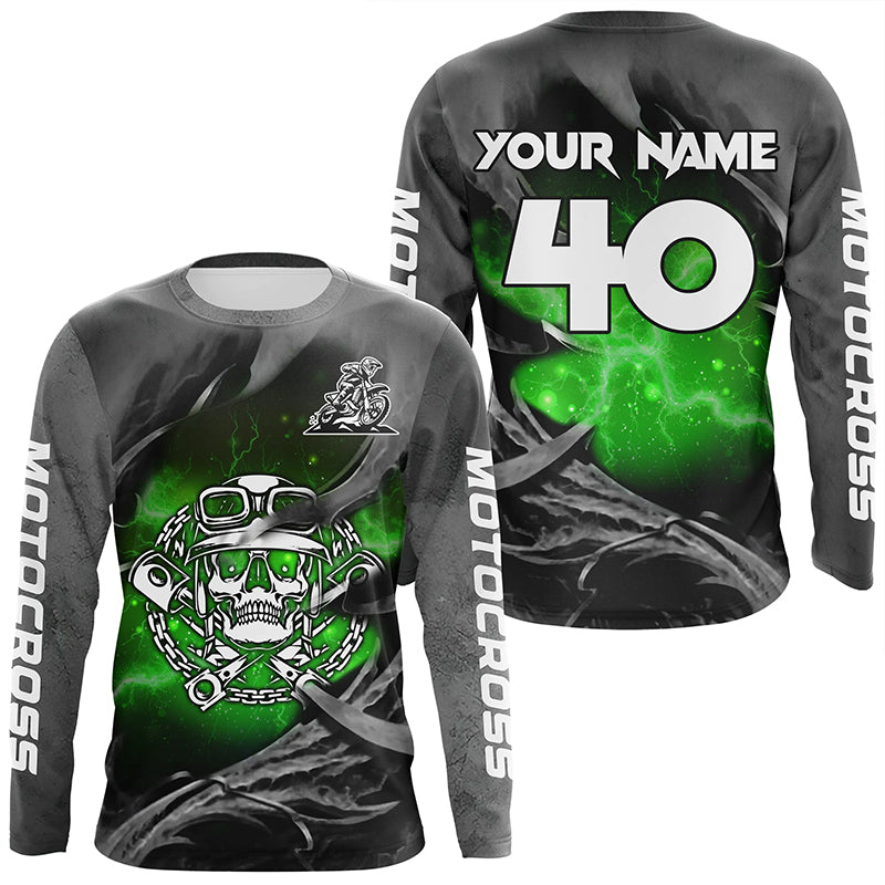Adult&Kid Green Skull Custom Dirt Bike Jersey Motocross Jersey Upf30+ Motocross Shirt| CTP86