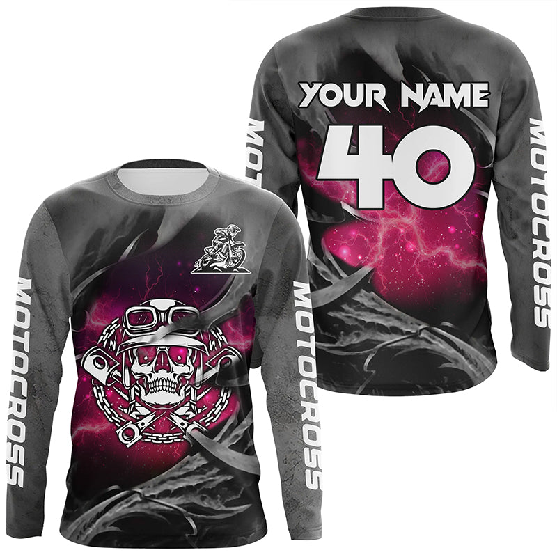 Adult&Kid Pink Skull Custom Dirt Bike Jersey Motocross Jersey Upf30+ Motocross Shirt| CTP86