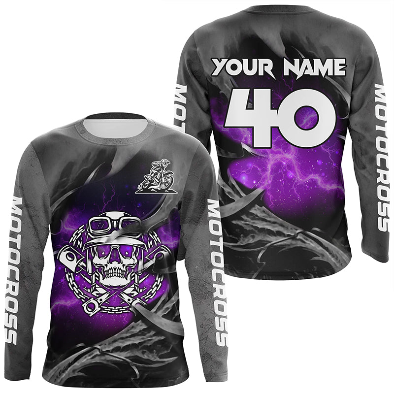 Adult&Kid Purple Skull Custom Dirt Bike Jersey Motocross Jersey Upf30+ Motocross Shirt| CTP86