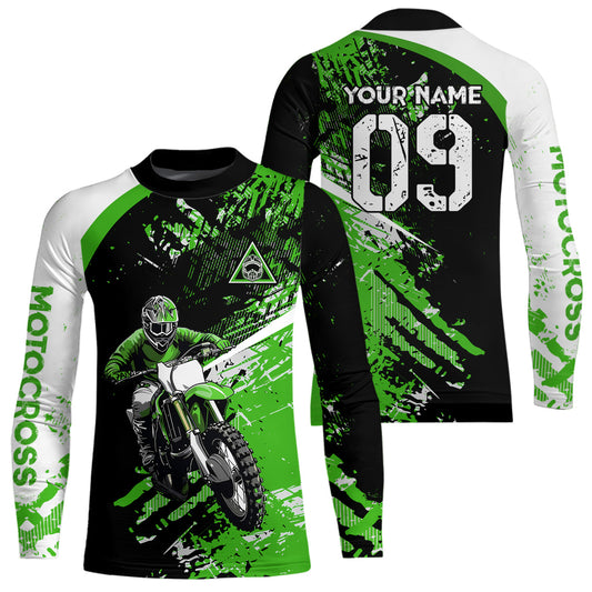Adult&Kid Custom Motocross Jersey Green UPF30+ MX Racing Biker Off-road Dirt Bike Racewear| CTP31