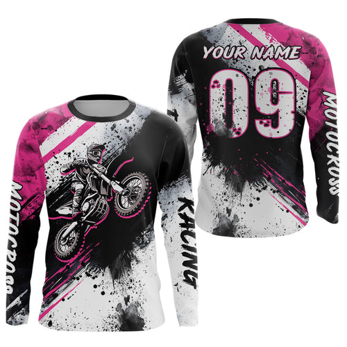 Adult&Kid pink custom dirt bike jersey Motocross jersey upf30+ mens women Motocross Shirt| CTP02