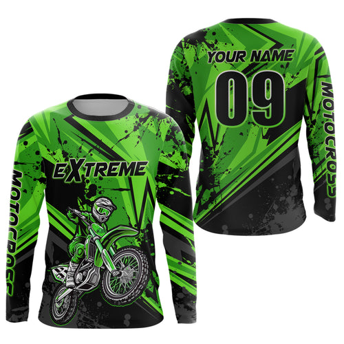 Custom Dirt Bike Jersey Green Motocross Jersey Upf30+ Mens Women Extreme Racing Shirt| CTP29