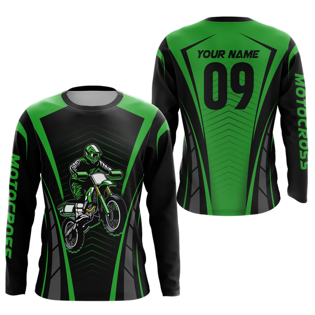 Custom Motocross Jersey Green UPF30+ Dirt Bike Shirt MX Racing Racewear Adult&Kid| CTP50
