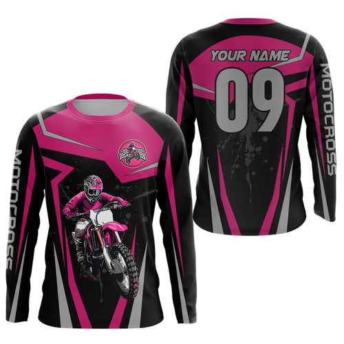 Adult&Kid Pink Custom Dirt Bike Jersey Motocross Jersey Upf30+ Motocross Shirt| CTP74