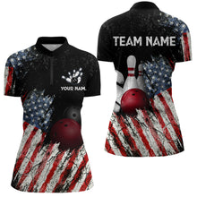 Load image into Gallery viewer, American Flag Bowling Jersey Men And Women Custom Bowling Team Shirts Unisex Bowling Polo Quarter-zip CP25