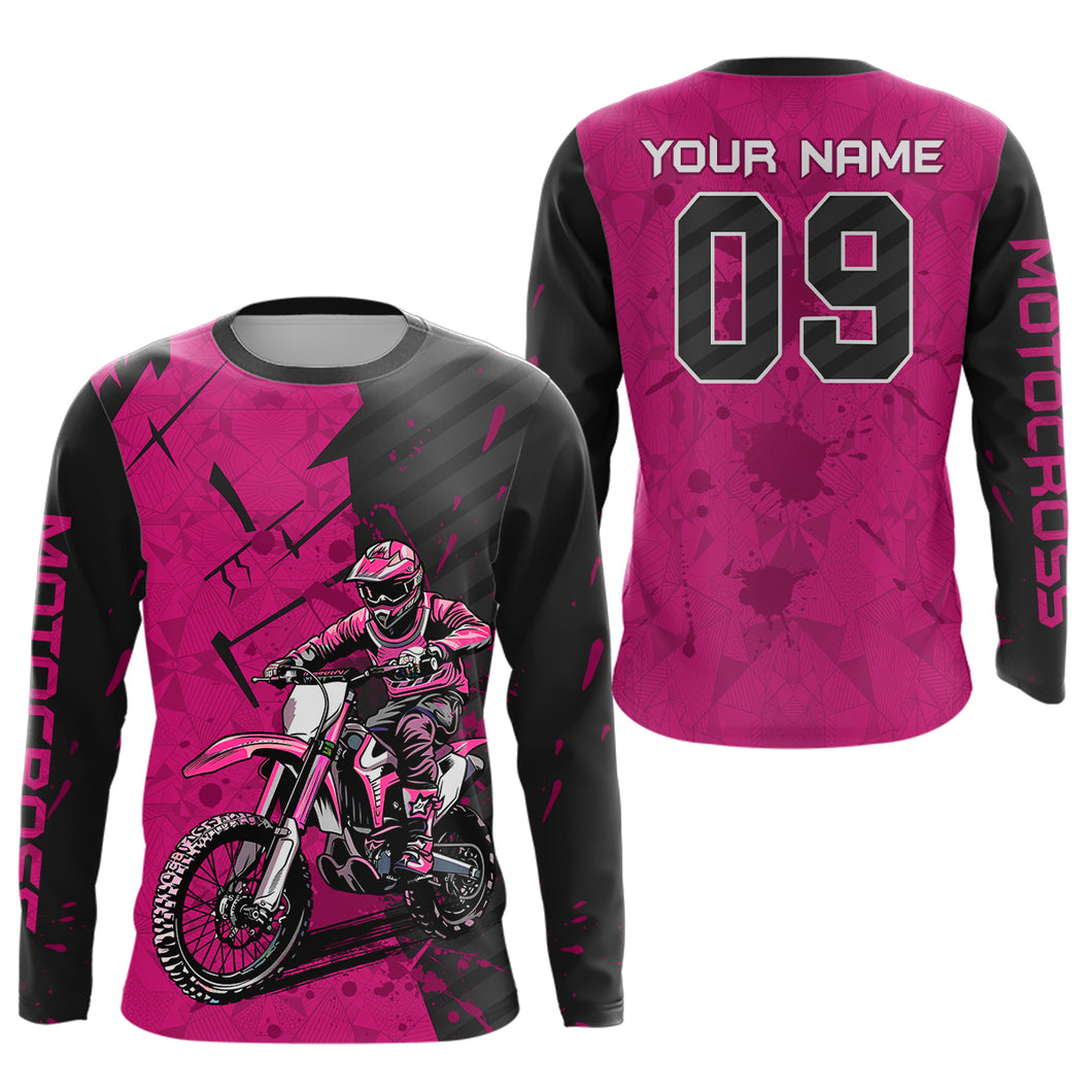 Custom Dirt Bike Jersey Pink Motocross Jersey Upf30+ Mens Women Motocross Shirt| CTP19