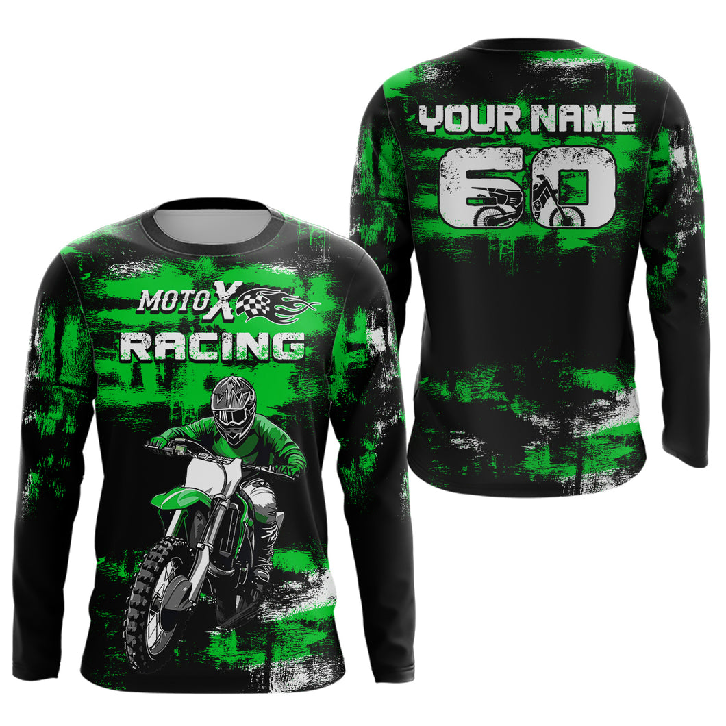 Adult&Kid Green Custom Dirt Bike Jersey Motocross Jersey Upf30+ Mens Women Motocross Shirt| CTP66