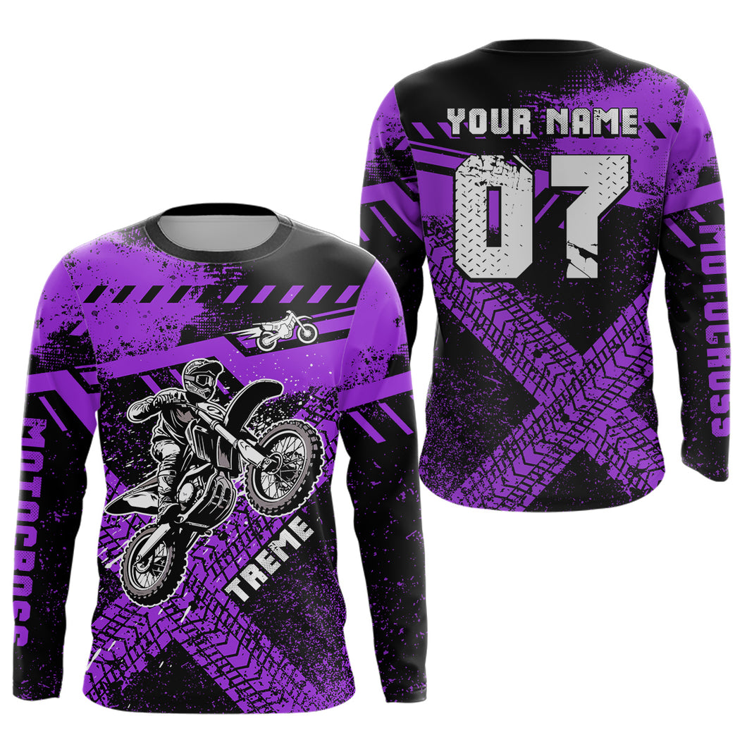 Adult&Kid Custom Purple Motocross Jersey for Men Women Upf30+ Extreme Dirt Bike Shirt| CTP75