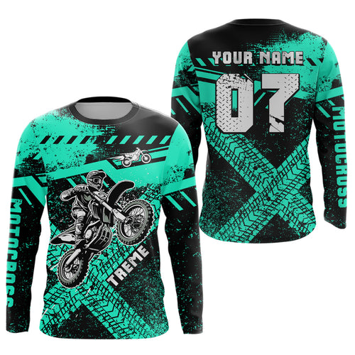 Adult&Kid Custom Turquoise Motocross Jersey for Men Women Upf30+ Extreme Dirt Bike Shirt| CTP75