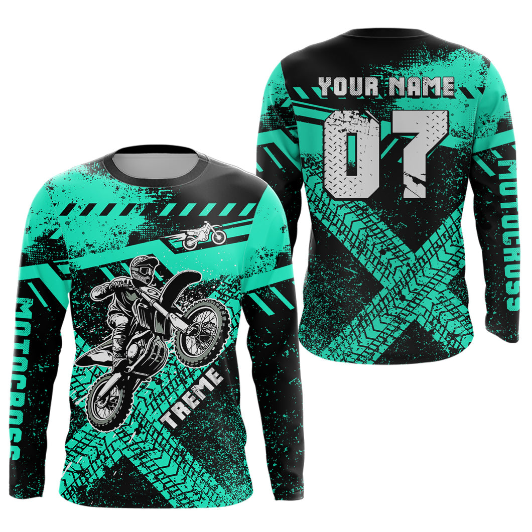 Adult&Kid Custom Turquoise Motocross Jersey for Men Women Upf30+ Extreme Dirt Bike Shirt| CTP75